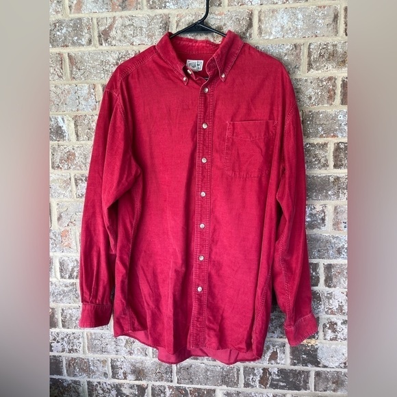 LL Bean Shirt Mens Lg Tall Red  corduroy Button Up Long Sleeve Pockets Outdoor - Picture 1 of 8